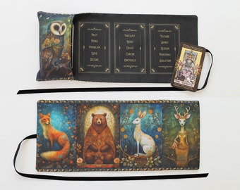 Tarot Card Wrap, Tarot Storage Pouch Holder Case, Witch Wiccan Supplies, Pagan Gift, Divination Tool, Cotton Altar Cloth Bag, Owl, Fox, Bear