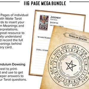 Tarot Journal, Printable Planner Workbook, 116 page MEGA BUNDLE PDF Daily Card Reading Spreads Pendulum Wheel, Mini Card Cutouts x78