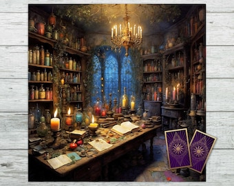 Tarot Altar Cloth Witch Victorian Apothecary. Candles, Potions, Spells, Witchcraft Gift, Divination tool, Oracle Reading. Soft Velveteen