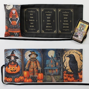 Custodia per carte dei tarocchi con zucca di Halloween, custodia porta-tarocchi, accessori per strega e wicca, corvo, regalo pagano, borsa per strumenti di divinazione, regalo per tarocchi