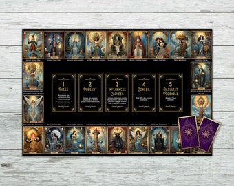Toile d'autel pour le tarot, 22 cartes des arcanes majeurs, Lecture de 5 cartes, Cadeau païen, Tissu de velours, Langue française