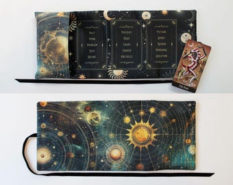 Celestial Moon Phase Tarot Card Wrap, Tarot Storage Pouch Holder Case, Witch Wiccan Supplies, Pagan Gift, Divination Tool Astrology bag