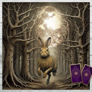 Panno dei Tarocchi Luna, Lepre Pagana, Bosco, Tovaglia per Altare dei Tarocchi per Lettura di Tarocchi e Oracoli, Tappetino da Scrivania, Tessuto in Velluto Morbido Nero