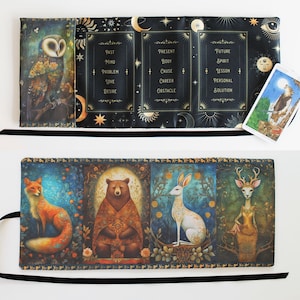 Papier pour cartes de tarot, pochette de rangement pour tarot, fournitures pour sorcières, cadeau païen, outil divinatoire, sac en tissu d'autel en coton, hibou, renard, ours