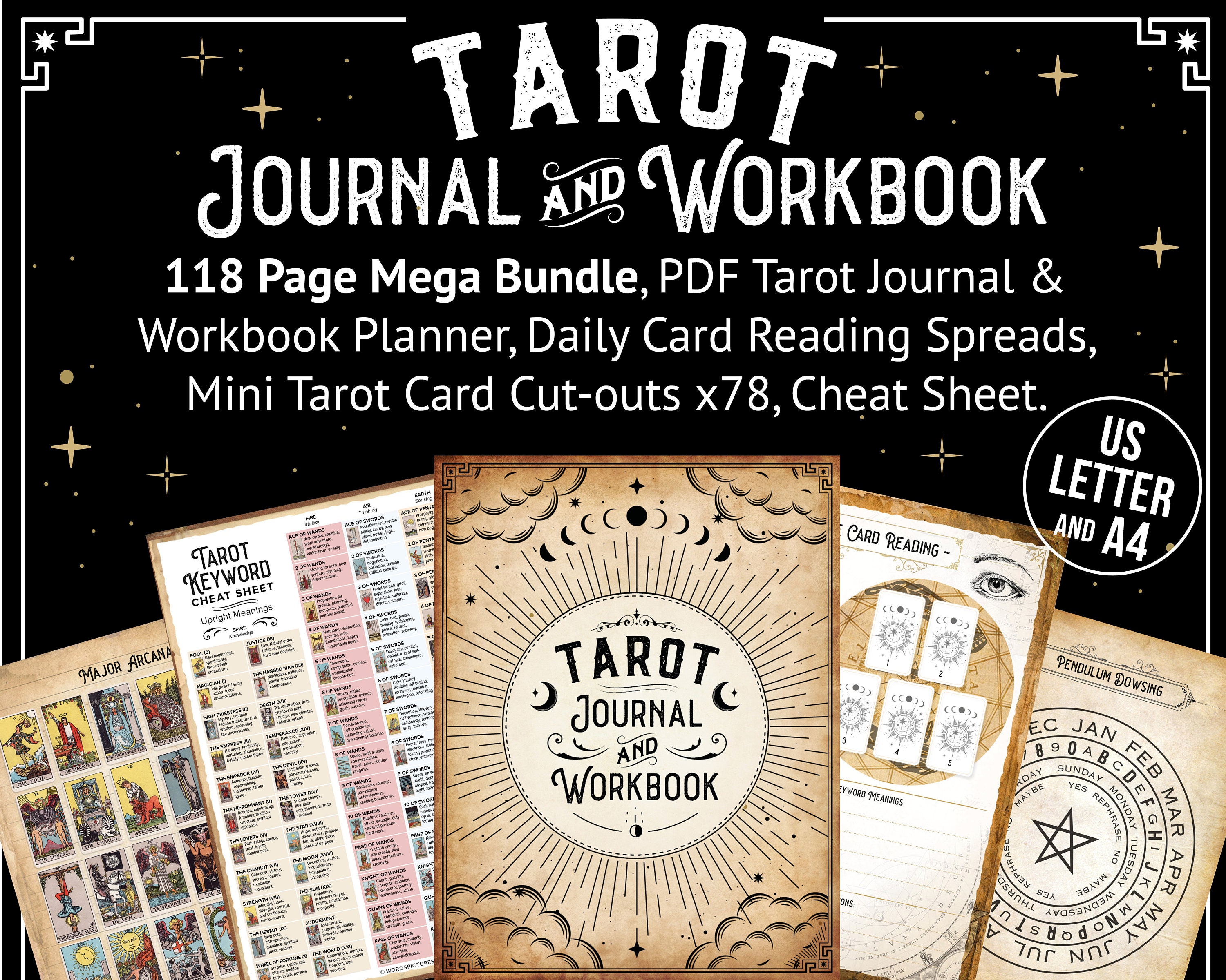Joyppy Tarot Journal Stickers - 1008 Pcs Mini Tarot Card Stickers for Journaling - 1.25 inch x 0.78 inch - 4 Tarot Cheat Sheet Stickers Included