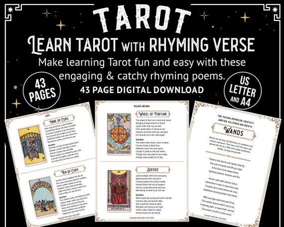 Learn Tarot with rhyming verse. Make learning tarot fun and easy with these engaging & catchy rhyming poems. Digital download PDF