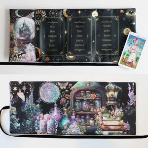 Tarot Card Wrap, Tarot Deck Storage Pouch Holder Case, Witch Apothecary Herbs, Pagan Wicca Gift, black cat
