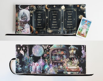 Tarot Card Wrap, Tarot Deck Storage Pouch Holder Case, Witch Apothecary Herbs, Pagan Wicca Gift, black cat