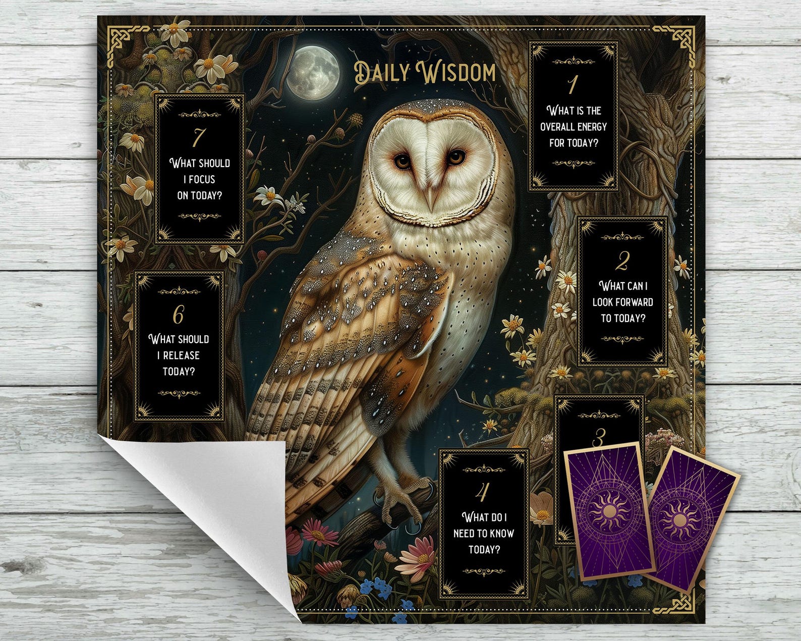 Tarot Altar Cloth, Owl and Moon, 7 Card Spread, Daily Reading, Wicca ...