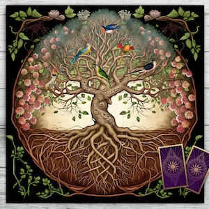 Tarot Altar Cloth Tree of Life, Druid, Magick, Green Man. Wicca Witch Pagan decor. Tarot, Oracle Card Readings Velveteen Fabric Tarot Mat