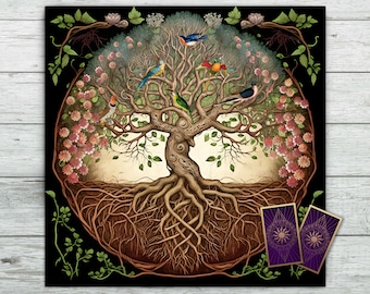 Tarot Altar Cloth Tree of Life, Druid, Magick, Green Man. Wicca Witch Pagan decor. Tarot, Oracle Card Readings Velvet Fabric Tarot Mat
