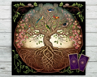 Tarot Altar Cloth Tree of Life, Druid, Magick, Green Man. Wicca Witch Pagan decor. Tarot, Oracle Card Readings Velveteen Fabric Tarot Mat