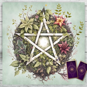 Tarocchi, Tovaglia da Altare, Pentacolo, Pentagramma, Lancio delle Rune, Bosco. Decorazioni pagane Wicca e Streghe. Tarocchi, Lettura delle Carte dell'Oracolo, Tappetino per Tarocchi in Velluto.