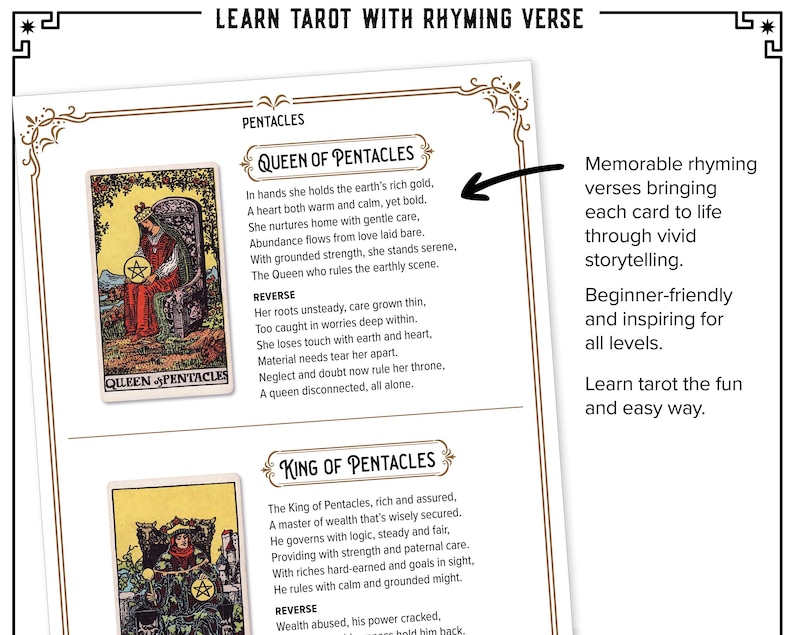 Learn Tarot with rhyming verse. Make learning tarot fun and easy with these engaging & catchy rhyming poems. Digital download PDF