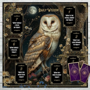 Tovaglia per altare dei Tarocchi, Gufo e Luna, stesura di 7 carte, lettura quotidiana, regalo pagano per strega Wicca. Lettura delle carte dell'Oracolo dei Tarocchi, tappetino per tarocchi in velluto.