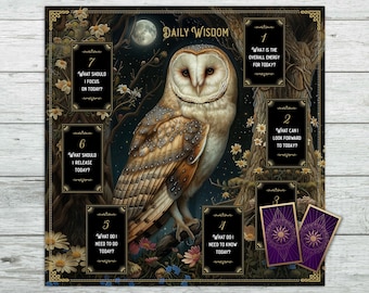 Toalha de Altar de Tarô, Coruja e Lua, Tiragem de 7 Cartas, Leitura Diária, Presente Wicca/Bruxa/Pagão. Tapete de Tarô em Tecido de Veludo para Leitura de Cartas Oráculo de Tarô.