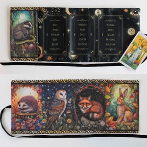 Papier pour cartes de tarot, pochette de rangement pour tarot, fournitures sorcières, cadeau païen outil divinatoire, sac en tissu d'autel, renard hibou hérisson lièvre
