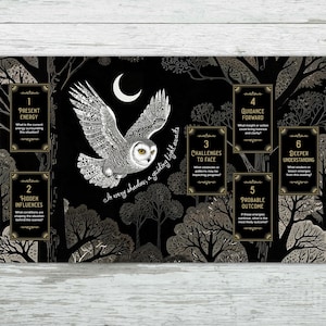 Tarot Altar Cloth 6 card spread reading, Owl and moon design, Wicca Witch Pagan decor. Tarot, Oracle Card Readings Velvet Fabric Tarot Mat