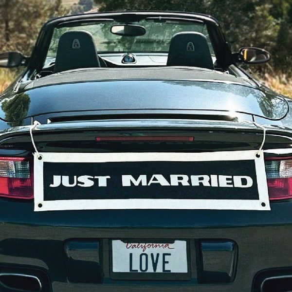 JUST MARRIED Banner | Felt Banner for Wedding Getaway Car | Summer Camp Wedding | Personalizable