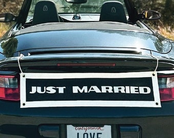 JUST MARRIED Banner | Felt Banner for Wedding Getaway Car | Summer Camp Wedding | Personalizable