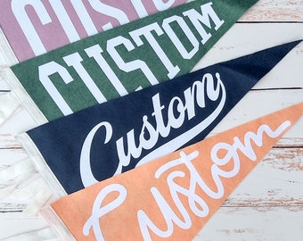 CUSTOM Pennant | 9x18 inch Felt Flag with Ties | Your Choice of Font and Color | Personalized Name or Text