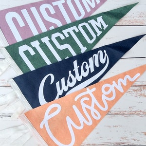 CUSTOM Pennant | 9x18 inch Felt Flag with Ties | Your Choice of Font and Color | Personalized Name or Text