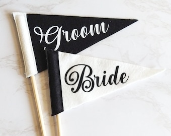 BRIDE AND GROOM | Groom and Groom | Bride and Bride | Mini Pennants Set of 2 | Wedding Decor or Elopement Announcement