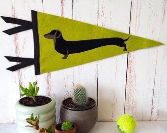 DACHSHUND PENNANT | Cute Doxie Silhouette | Felt Pennant Wall Decor | Gift for Dog Lovers
