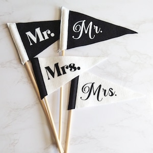 Mr. and Mrs. Mr. and Mr. Mrs. and Mrs. Mini Pennants Set of 2 Wedding Decor or Elopement Announcement image 1