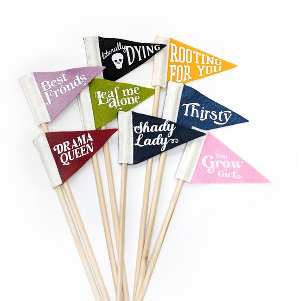 PLANT FLAGS | Miniature Plant Pennants | Floral Plant Decorating Flags on a Stick