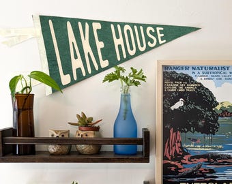 Lake House Pennant | 9x18 inch Made in the USA Flag | Wall Hanging Decoration Vacation Home or AirBnb