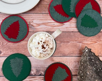 Christmas Tree Felt Coasters - Set of 4 (assorted colors) Hygge Drinkware Barware Holiday Party Decor