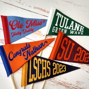 CUSTOM Mini Pennant | Small Felt Pennant on a Stick | Personalized Design | 4x7 Inch | Graduation Party Centerpiece | Table Number