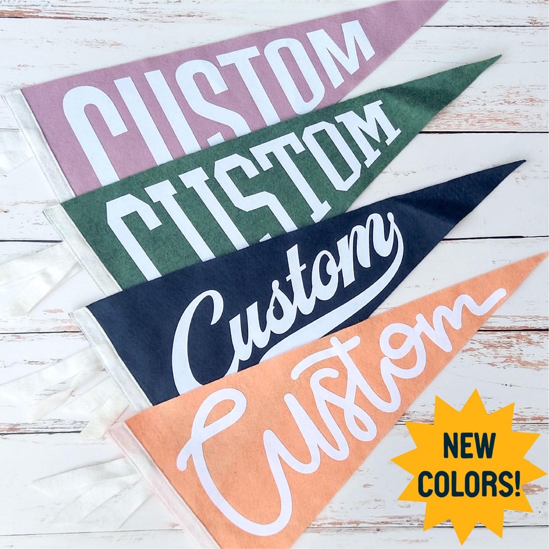 CUSTOM Felt Pennant 9x18 Inch 23x46cm Vintage style Flag With Ties CUSTOM Felt Pennant 9x18 Inch 23x46cm Vintage style Flag With Ties