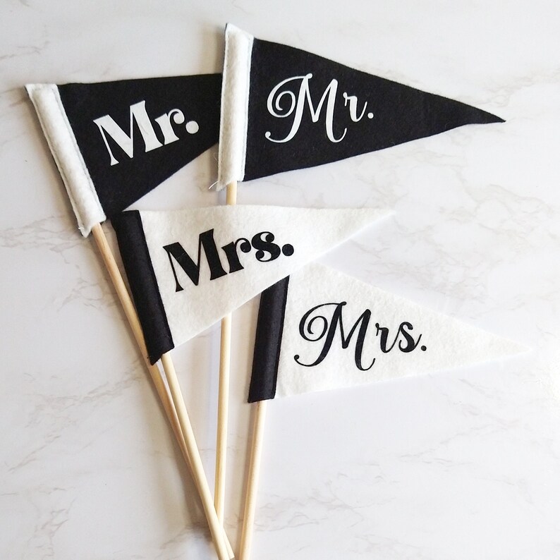 Mr. and Mrs. Mr. and Mr. Mrs. and Mrs. Mini Pennants Set of 2 Wedding Decor or Elopement Announcement image 1