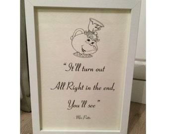 Beauty The Beast Mrs Potts Chip Disney Film Movie Quote Etsy Uk
