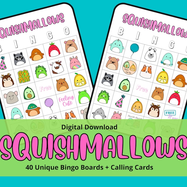 Squishmallow Bingo | Squishmallow Birthday | Party Game | 40 Unique Boards