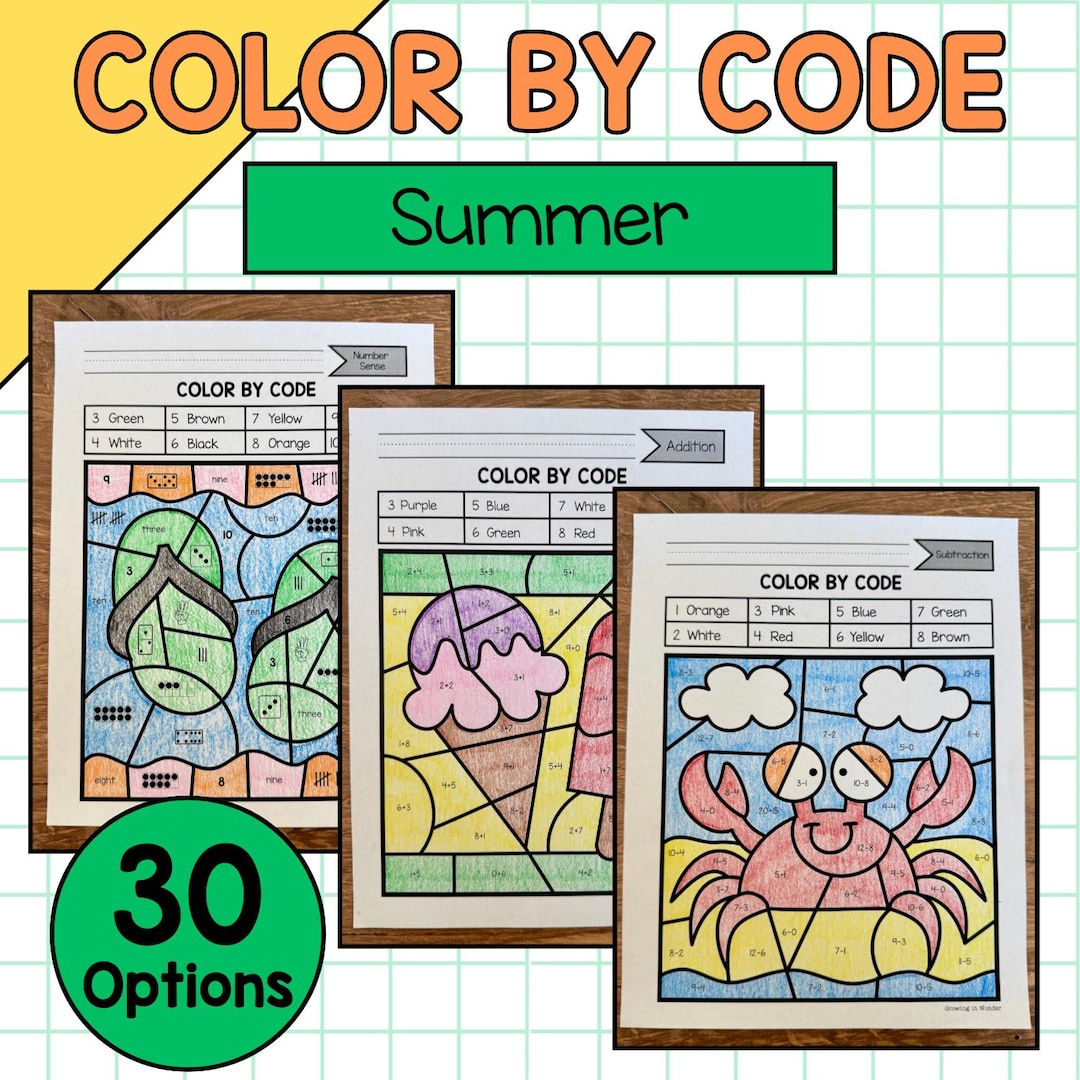 Summer Color by Code | Summer Coloring Pages | Number Sense, Addition ...