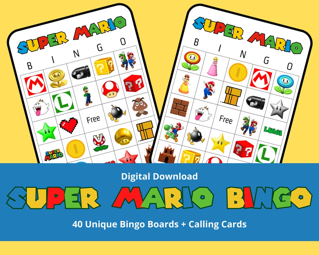 Super Mario Bingo 40 Unique Bingo Cards 2 Kinds of Calling Cards - Etsy
