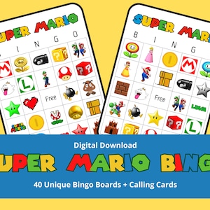 Super Mario-bingo | 40 unieke bingokaarten | 2 verschillende formaten visitekaartjes