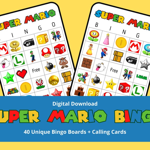 Super Mario Bingo | 40 unique bingo cards | 2 kinds of calling cards