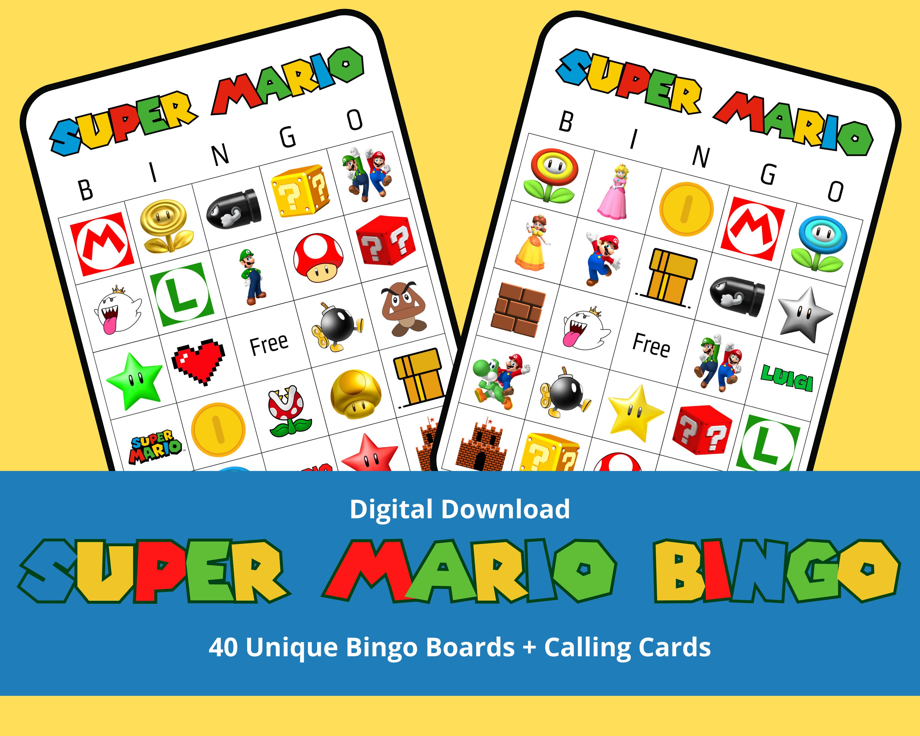 Super Mario Bingo 40 Unique Bingo Cards 2 Kinds of Calling Cards - Etsy ...