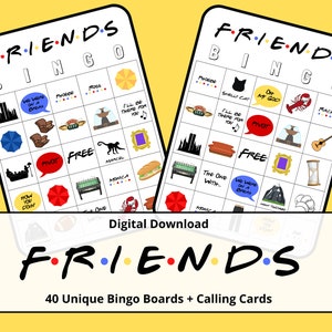 Freunde Bingo | Freunde Spiel | 40 einzigartige Bingo Boards | 2 verschiedene Größen von Visitenkarten