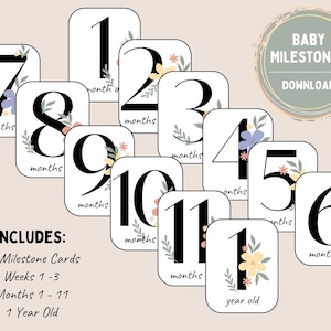 Cartes d'étape de bébé | Décor de bébé naturel floral | Cartes du mois de bébé | Douche de bébé | Nouvelle maman