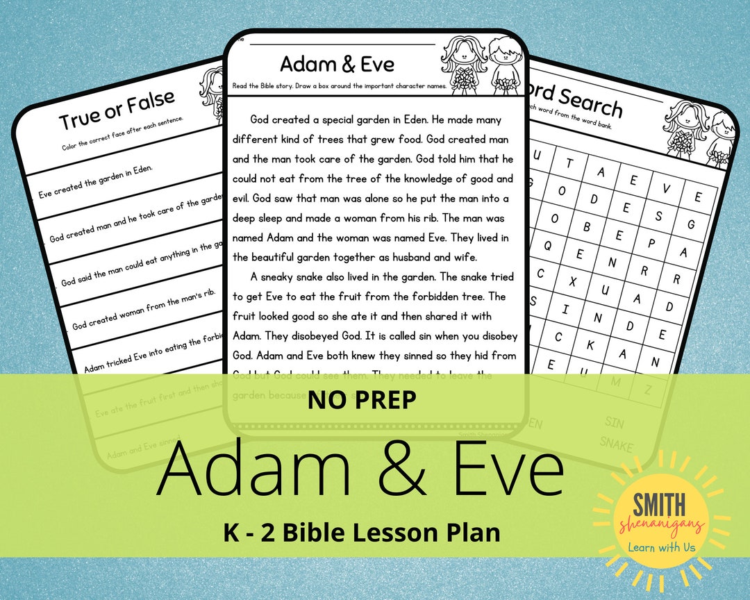 Adam and Eve Lesson Plan  K  2 No Prep Lesson Plan