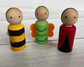 Bug Peg Doll Set- Spring Decor, Insects, Montessori-inspired toys