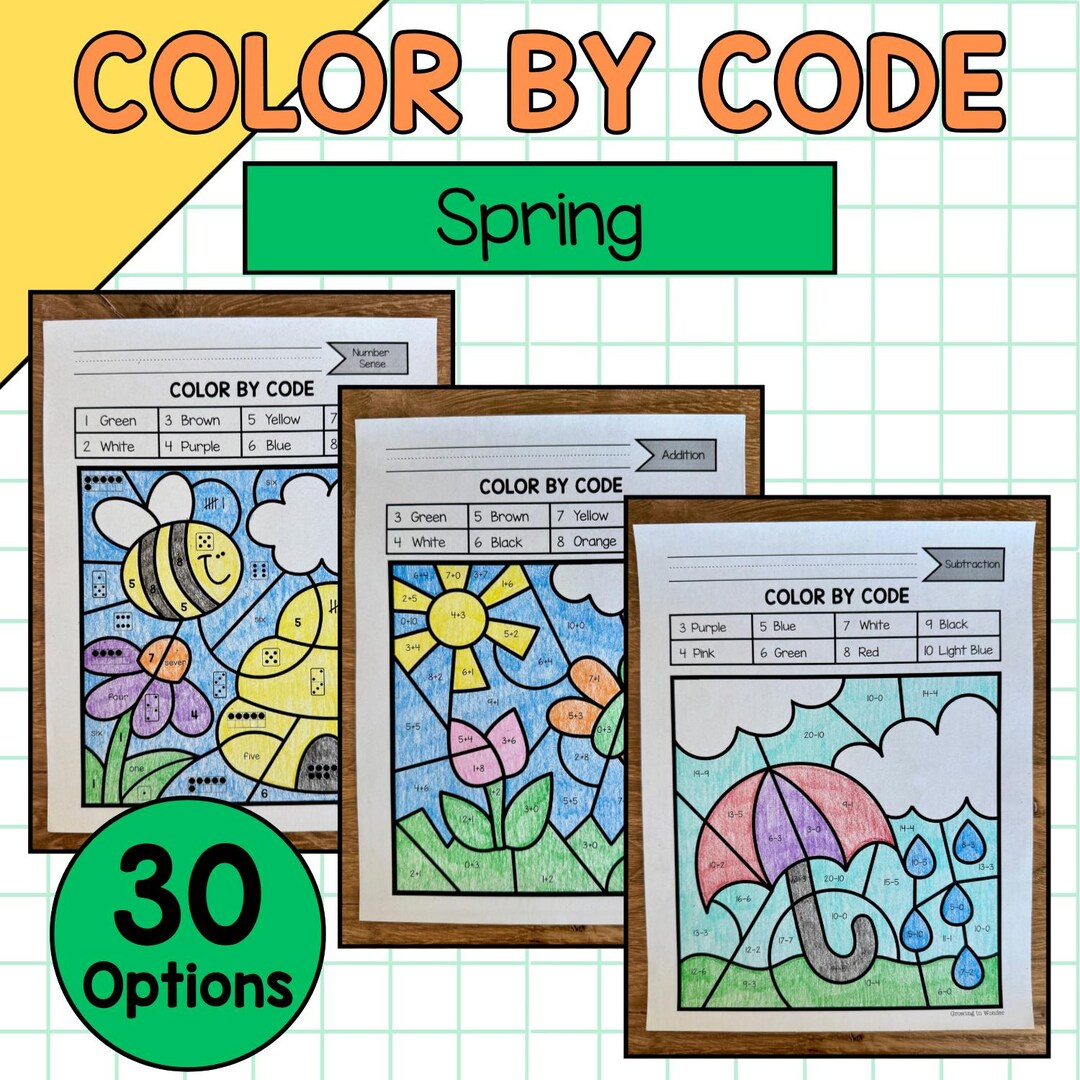 Spring Color by Code | Spring Coloring Pages | Number Sense, Addition ...