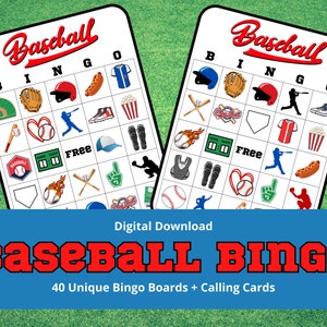 Bingo de béisbol / 40 cartas únicas / 2 tamaños diferentes de tarjetas telefónicas
