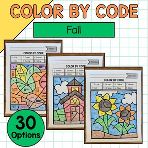 Fallen Math Color by Code Arbeitsblätter | Zahlensinn, Advent, Substrahieren (Digitaler Download)