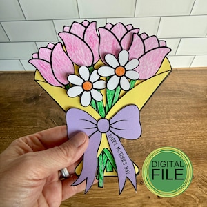 Printable Flower Bouquet Craft Kit | Tulips, Daisies, 6 Sentiments (Digital Download)